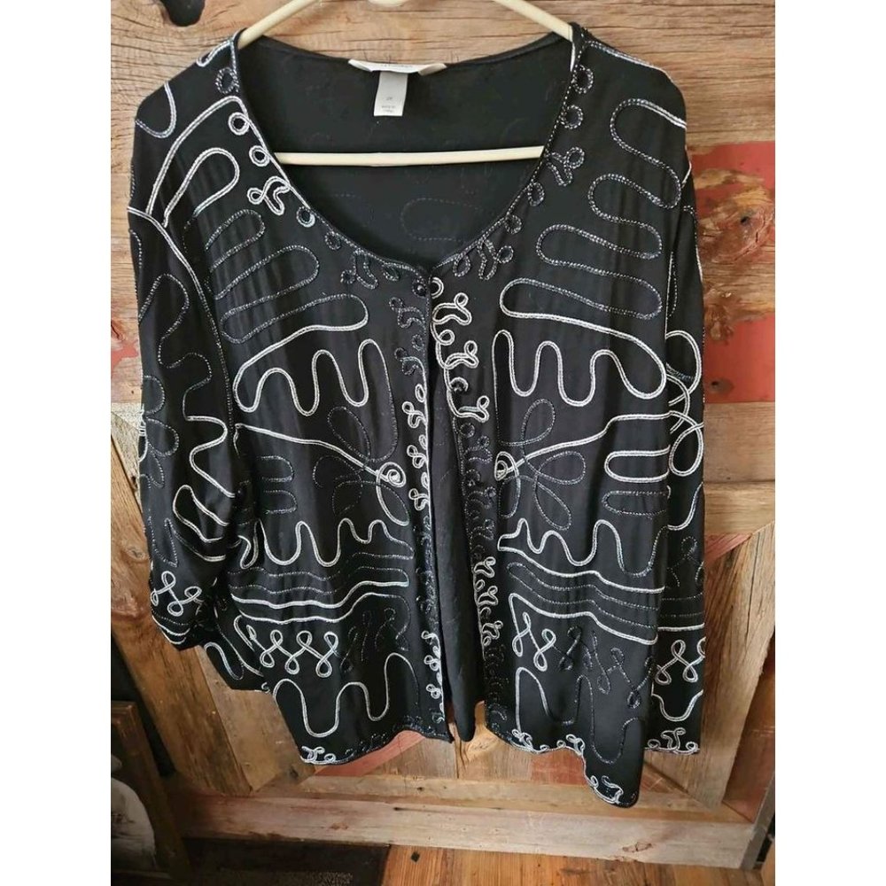 Womens Plus Size 2xl / XXL CJ Banks Funky Black Blazer Top